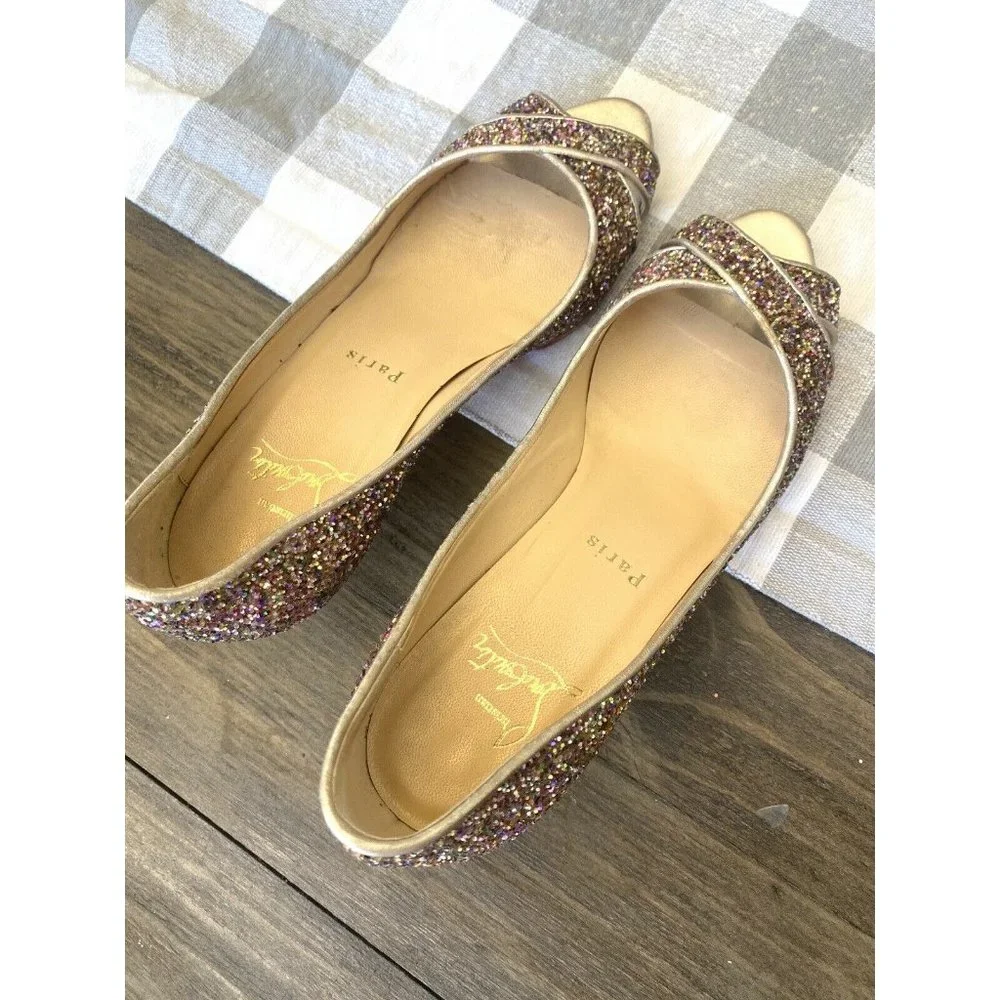 Christian Louboutin Authentic Rainbow Glitter Peep Toe Pumps EU 36 Size 4.5 - Picture 7 of 10